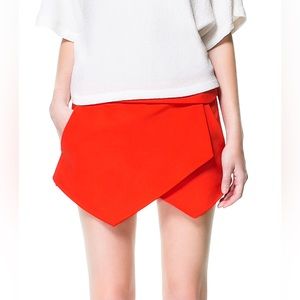 NWT Zara Red Napkin Skirt Skort Short With Pockets Sz Small